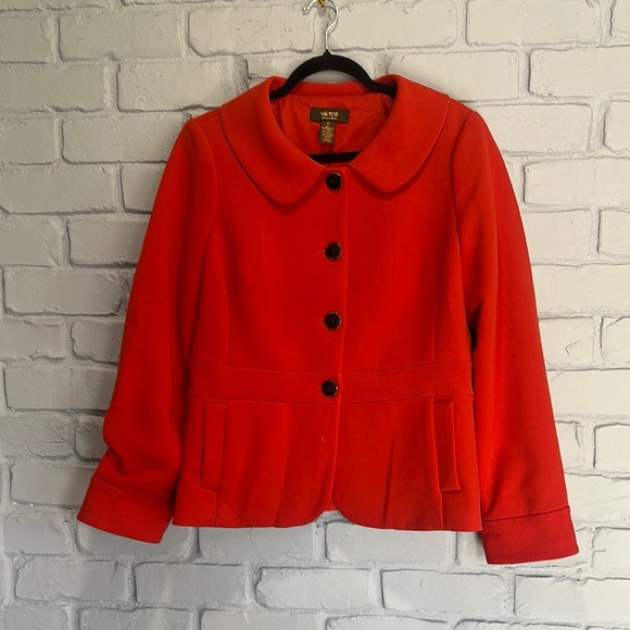 NWOT Victor Alfaro Red Pea Coat Classic Tailored Design size 12 - Picture 1 of 4